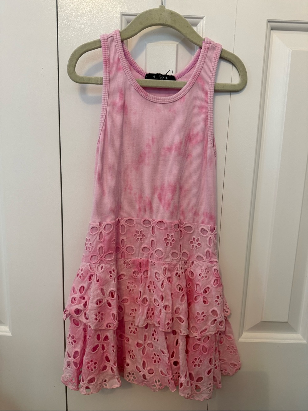 Flowers by Zoe - Pink Sleeveless Eyelet Ruffle Dress - Size Small